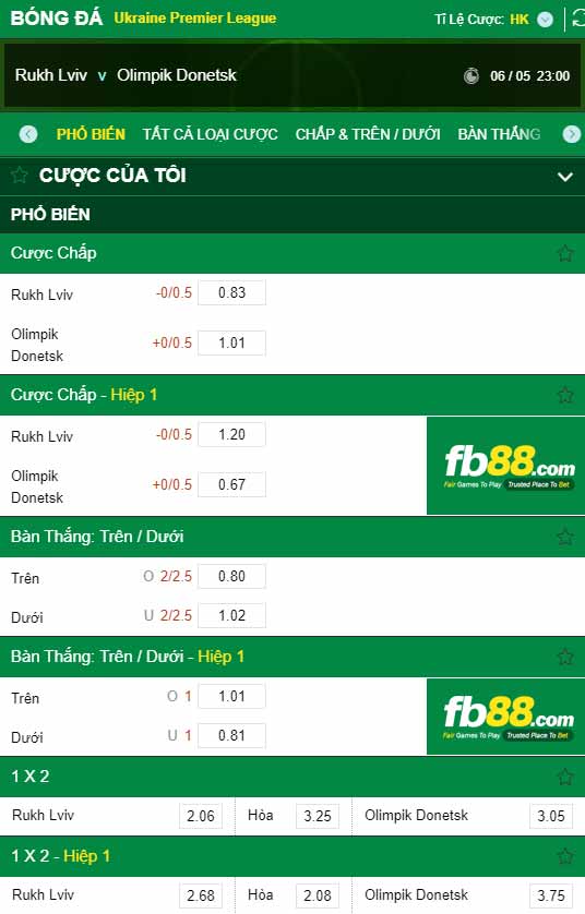 fb88-chi tiết kèo trận đấu Rukh Lviv vs Olimpik Donetsk