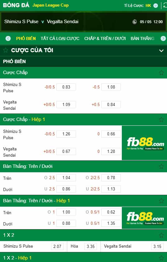 fb88-chi tiết kèo trận đấu Shimizu S-Pulse vs Vegalta Sendai