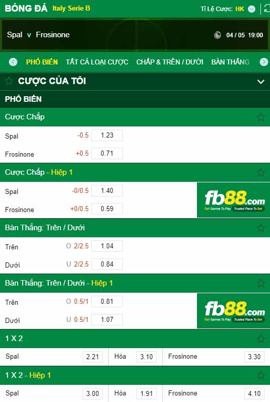 fb88-chi tiết kèo trận đấu Spal vs Frosinone