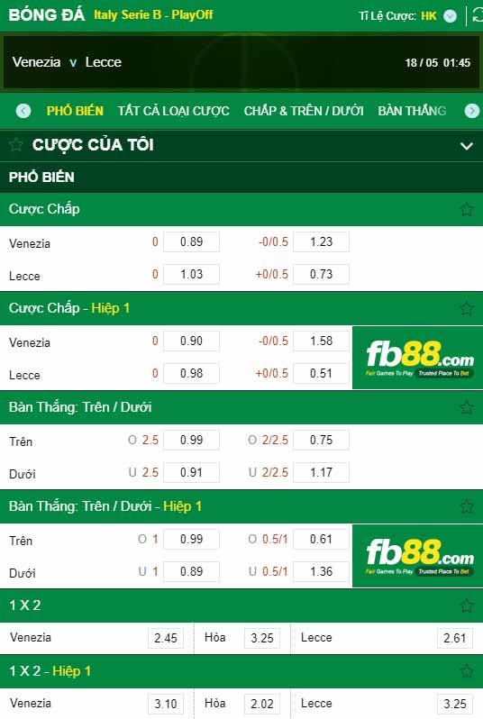 fb88-chi tiết kèo trận đấu Venezia vs Lecce