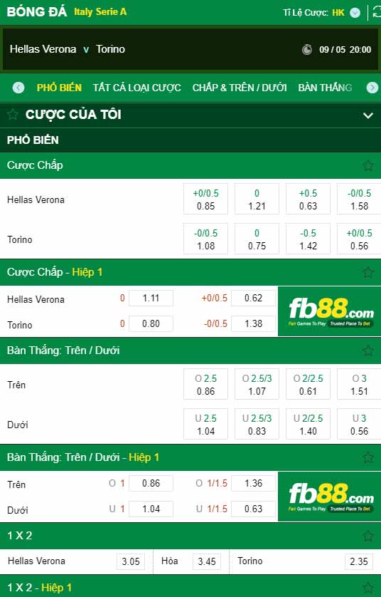 fb88-chi tiết kèo trận đấu Verona vs Torino
