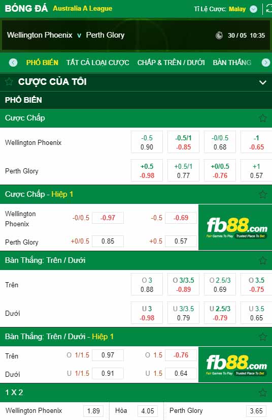fb88-chi tiết kèo trận đấu Wellington Phoenix vs Perth Glory
