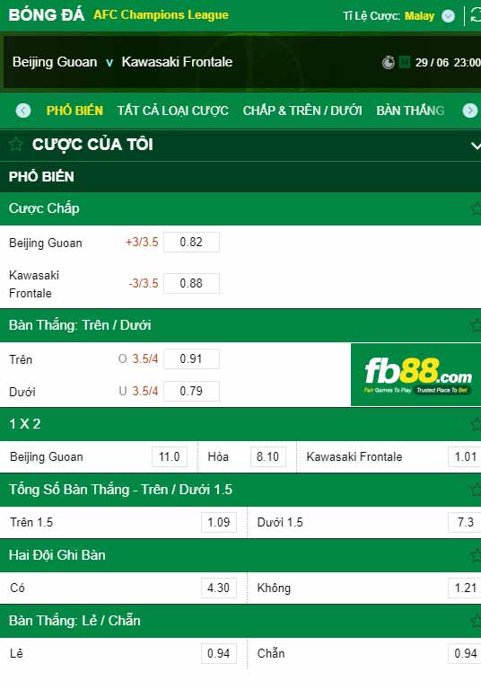 fb88-chi tiết kèo trận đấu Beijing Guoan vs Kawasaki Frontale