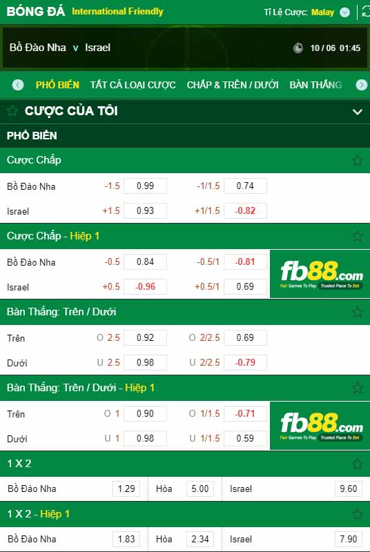 fb88-chi tiết kèo trận đấu Bo Dao Nha vs Israel