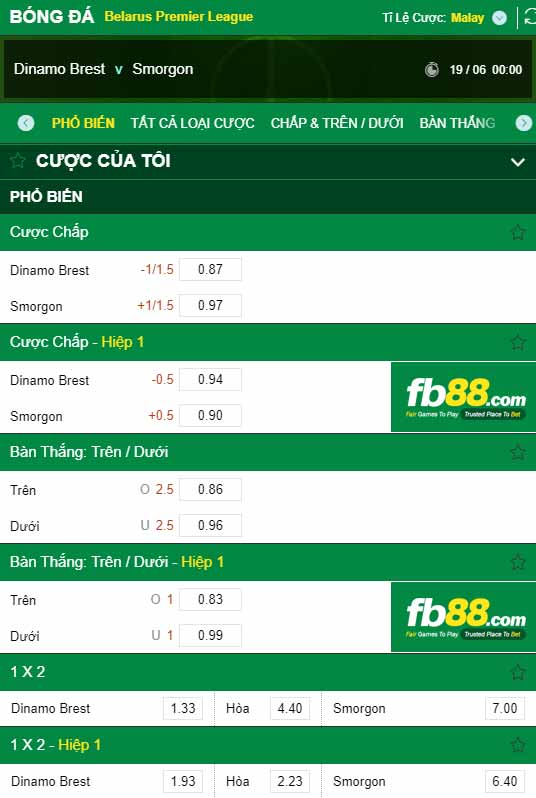 fb88-chi tiết kèo trận đấu Dinamo Brest vs Smorgon