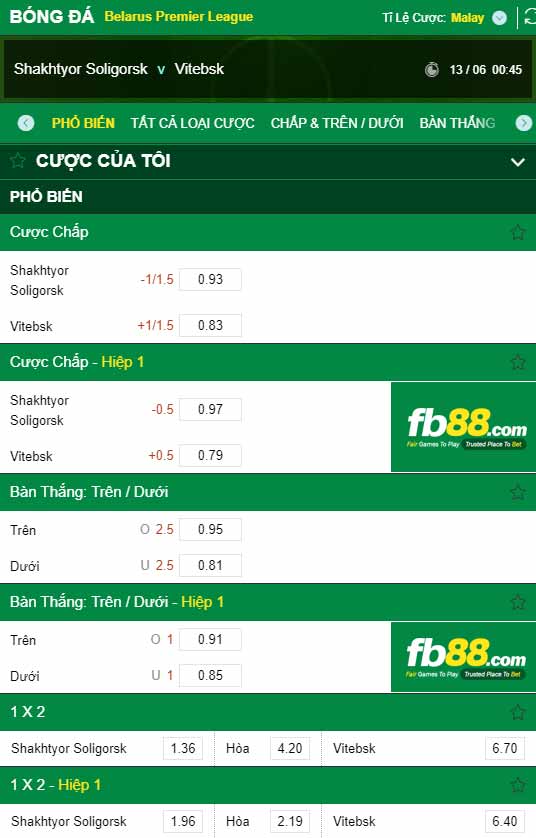 fb88-chi tiết kèo trận đấu Shakhter Soligorsk vs Vitebsk