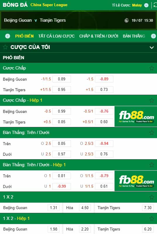 fb88-chi tiết kèo trận đấu Beijing Guoan vs Tianjin Jinmen