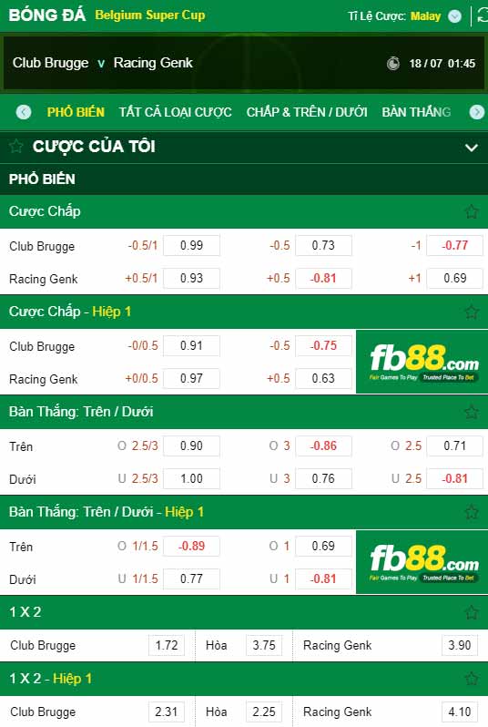 fb88-chi tiết kèo trận đấu Club Brugge vs Genk