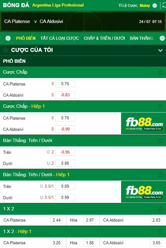 fb88-chi tiết kèo trận đấu Platense vs Aldosivi
