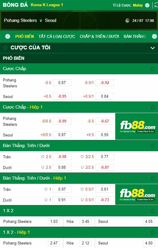 fb88-chi tiết kèo trận đấu Pohang vs FC Seoul
