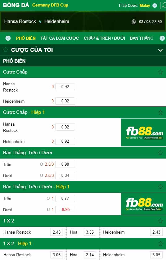 fb88-chi tiết kèo trận đấu Hansa Rostock vs Heidenheim