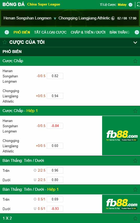 fb88-chi tiết kèo trận đấu Henan vs Chongqing Liangjiang