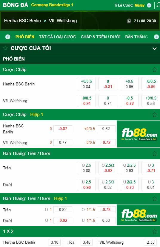 fb88-chi tiết kèo trận đấu Hertha Berlin vs Wolfsburg