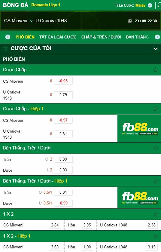 fb88-chi tiết kèo trận đấu Mioveni vs Craiova