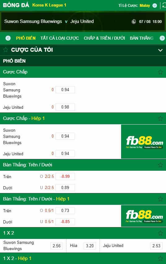 fb88-chi tiết kèo trận đấu Suwon Bluewings vs Jeju