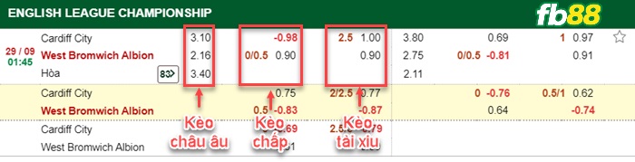 Fb88 bảng kèo trận đấu Cardiff City vs West Brom