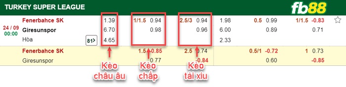 Fb88 bảng kèo trận đấu Fenerbahce vs Giresunspor