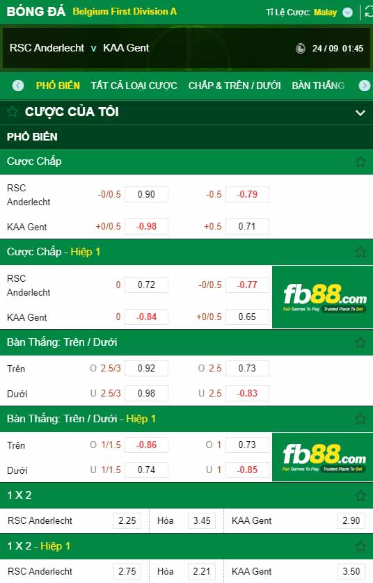 fb88-chi tiết kèo trận đấu Anderlecht vs KAA Gent