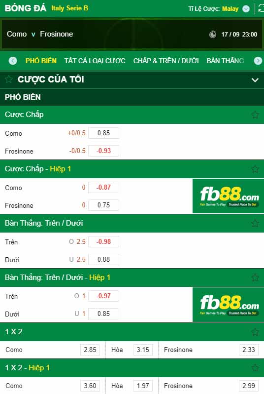 fb88-chi tiết kèo trận đấu Como vs Frosinone