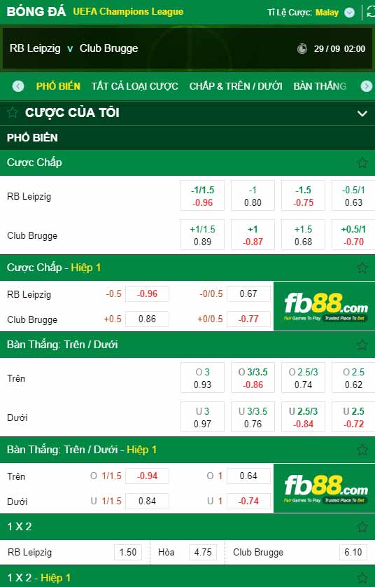 fb88-chi tiết kèo trận đấu Leipzig vs Club Brugge