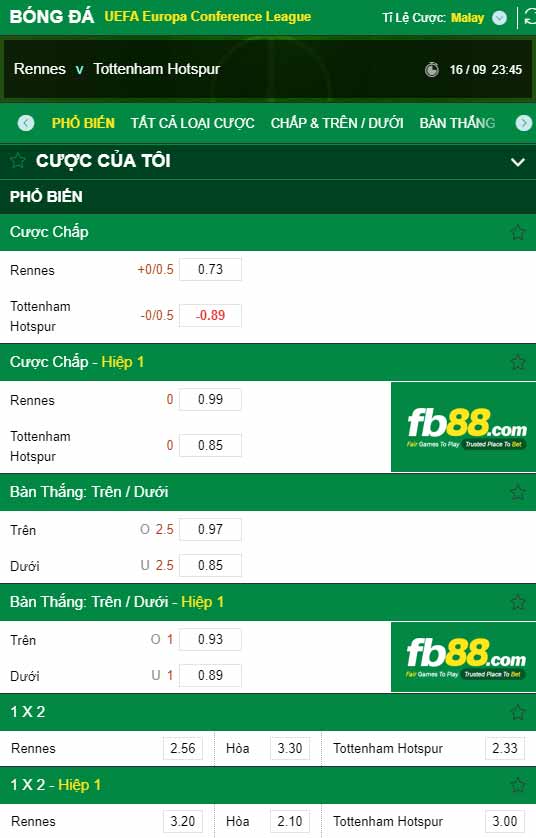 fb88-chi tiết kèo trận đấu Rennes vs Tottenham