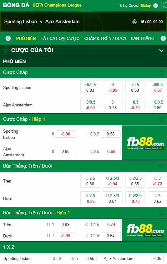 fb88-chi tiết kèo trận đấu Sporting CP vs Ajax