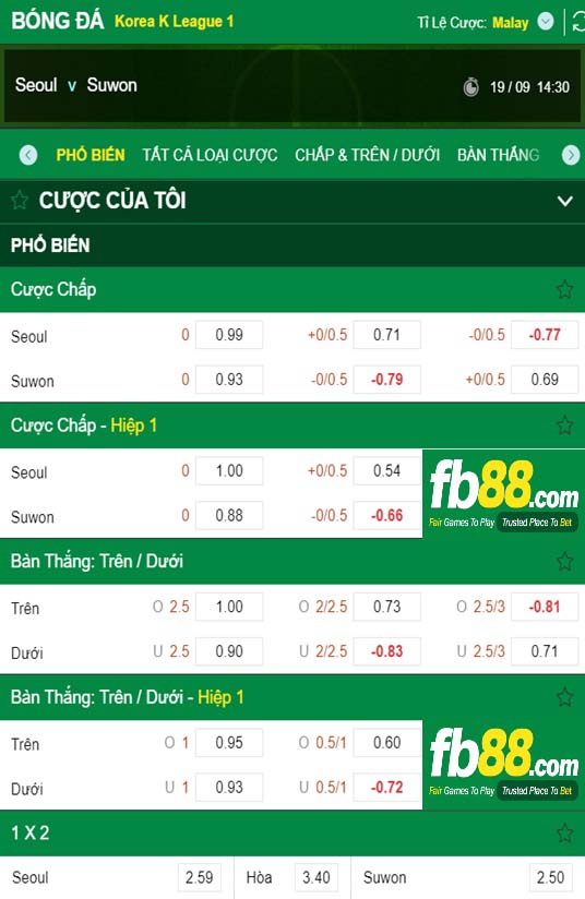 Fb88 tỷ lệ kèo trận đấu FC Seoul vs Suwon FC