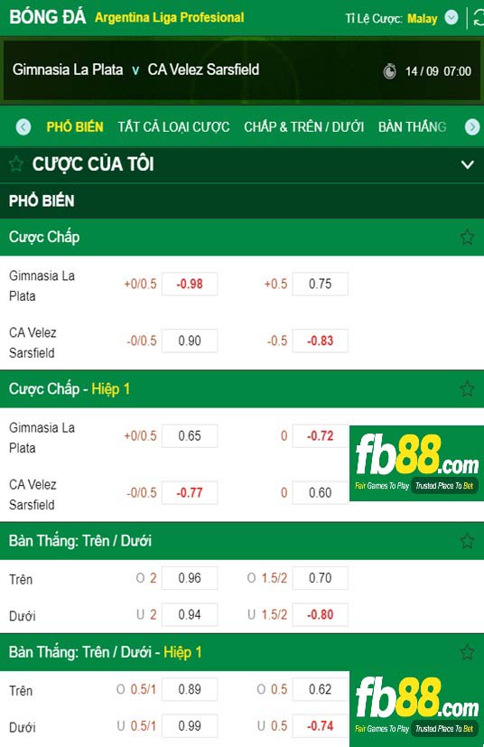FB88 tỷ lệ kèo trận đấu Gimnasia LP vs Velez Sarsfield