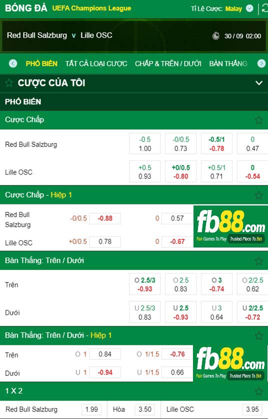 Fb88 tỷ lệ kèo trận đấu Salzburg vs Lille