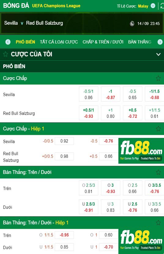 Fb88 tỷ lệ kèo trận đấu Sevilla vs Salzburg