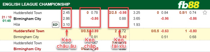 Fb88 bảng kèo trận đấu Huddersfield vs Birmingham