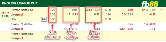 Fb88 bảng kèo trận đấu Preston vs Liverpool