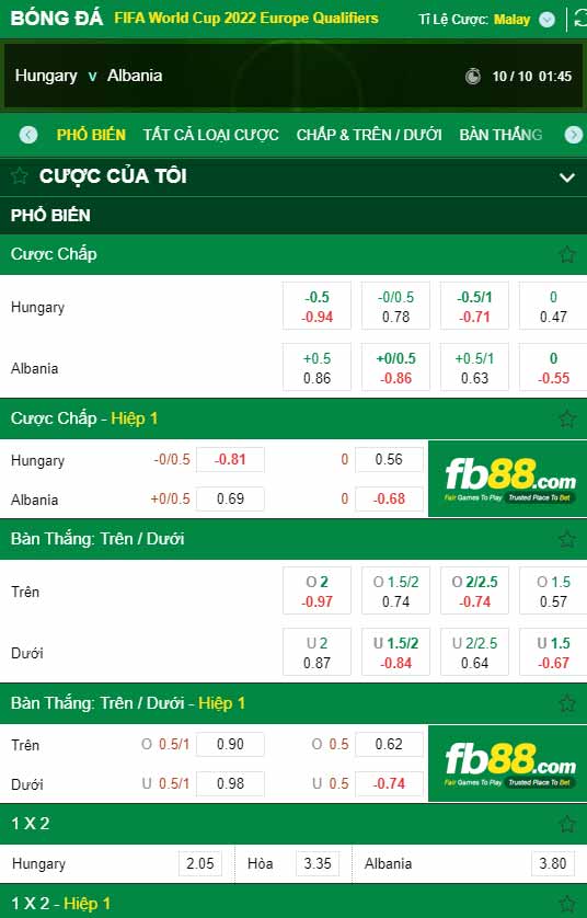 fb88-chi tiết kèo trận đấu Hungary vs Albania