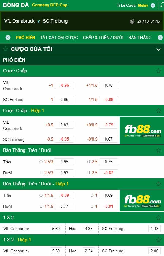 fb88-chi tiết kèo trận đấu Osnabruck vs Freiburg