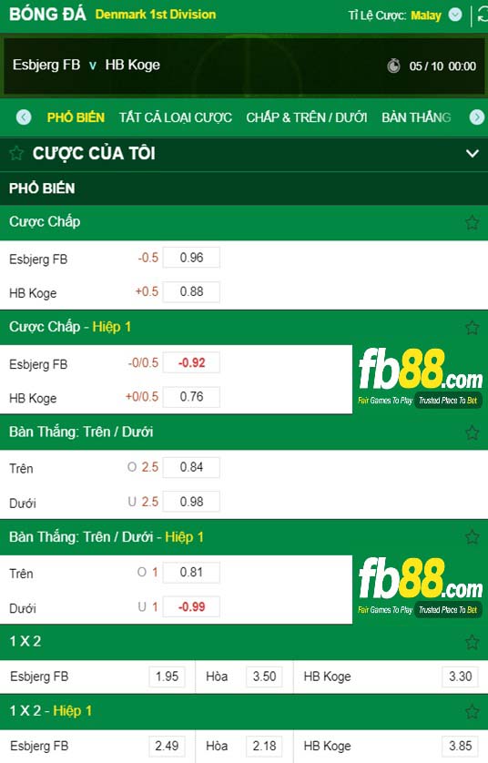 Fb88 tỷ lệ kèo trận đấu  Esbjerg vs Koge