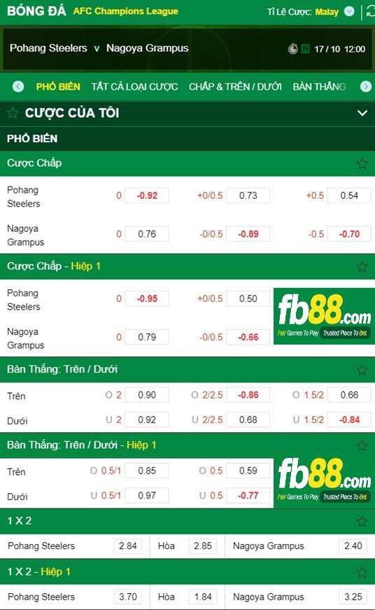 Fb88 soi kèo trận đấu Pohang vs Nagoya Grampus