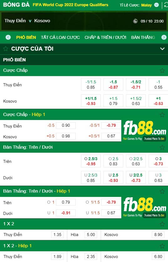 Fb88 tỷ lệ kèo trận đấu Thụy Điển vs Kosovo