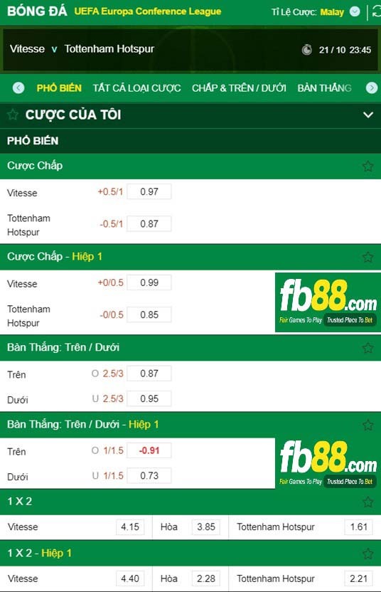 Fb88 tỷ lệ kèo trận đấu Vitesse vs Tottenham