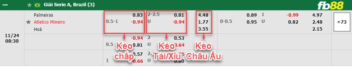 Fb88 bảng kèo trận đấu Palmeiras vs Atletico Mineiro