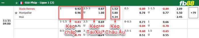 Fb88 bảng kèo trận đấu Rennes vs Montpellier