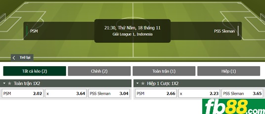 Fb88 tỷ lệ kèo trận đấu PSM Makassar vs PSS Sleman