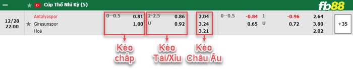 Fb88 bảng kèo trận đấu Antalyaspor vs Giresunspor
