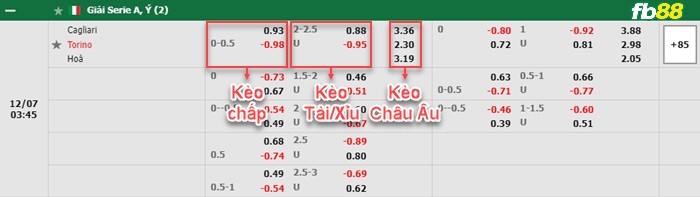 Fb88 bảng kèo trận đấu Cagliari vs Torino