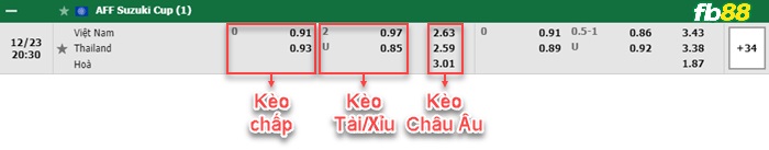 Fb88 bảng kèo trận đấu Việt Nam vs Thái Lan