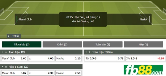 Fb88 tỷ lệ kèo trận đấu Masafi vs Masfut