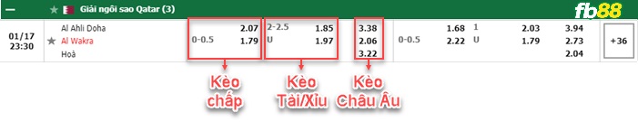Fb88 bảng kèo trận đấu Al-Ahli Doha vs Al-Wakrah