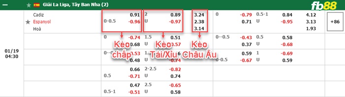 Fb88 bảng kèo trận đấu Cadiz vs Espanyol