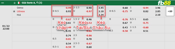 Fb88 bảng kèo trận đấu Genoa vs Udinese