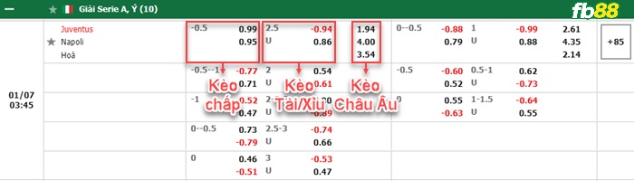 Fb88 bảng kèo trận đấu Juventus vs Napoli