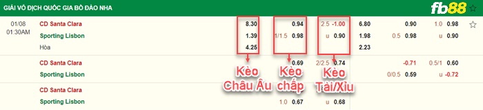 Fb88 bảng kèo trận đấu Santa Clara vs Sporting Lisbon